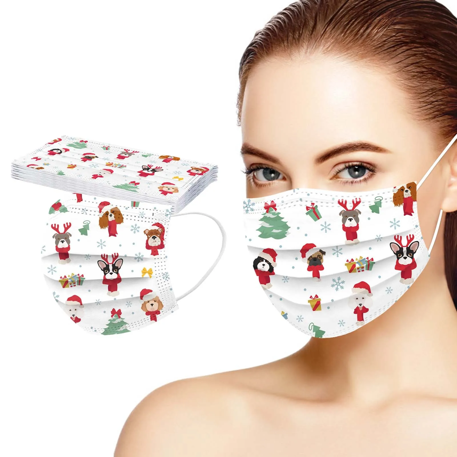 

10 шт., одноразовые маски для лица с рисунком собаки