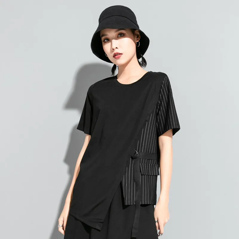 Женская футболка в готическом стиле Max LuLu Повседневная пэчворк с коротким