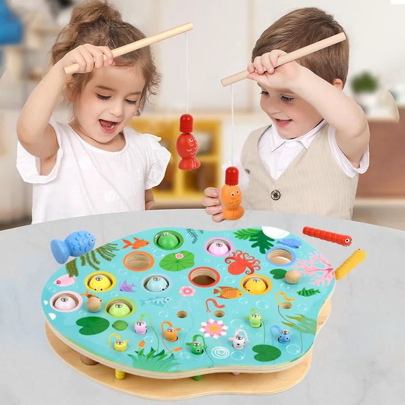 

Children's Wooden magnetic fishing toy set insect catching game boys and girls early education educational cognition