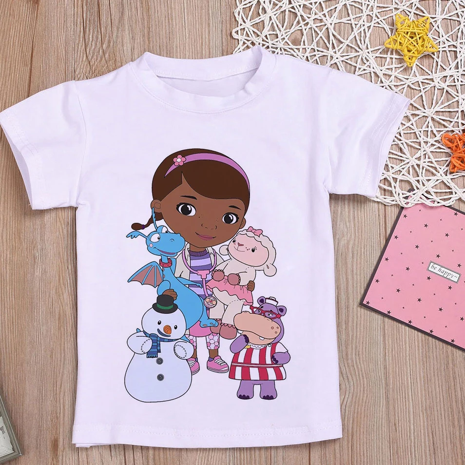 Summer Kids Cute T-shirt Girl Doc McStuffins Clinic Girl Cartoon Print Tops Baby T Shirt New Fashion Toddler Casual Kids Clothes