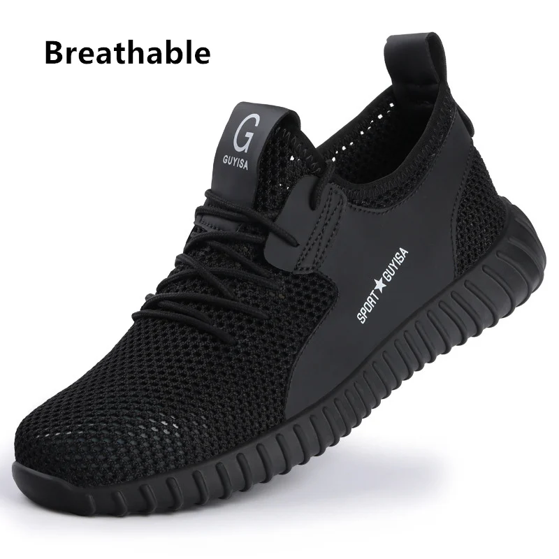All black-Breathable Мужская Рабочая защитная обувь со стальным носком; Легкие дышащие уличные кроссовки; непромокаемые ботинки; неубиваемая обувь для мужчин - Цвет: All black-Breathable
