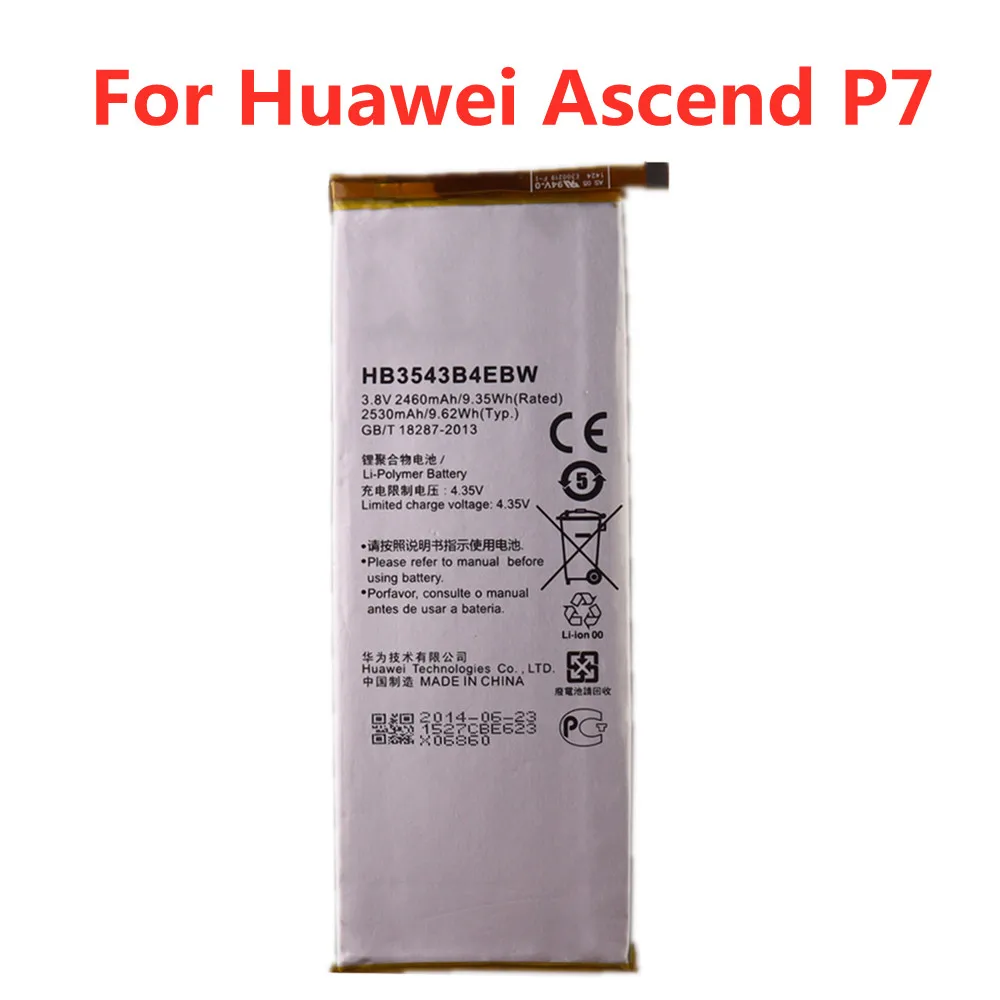 

2460mAh HB3543B4EBW Battery for Huawei Ascend P7 P7-L07 L09 L00 L10 L05 L11 High Quality Replacement Bateria