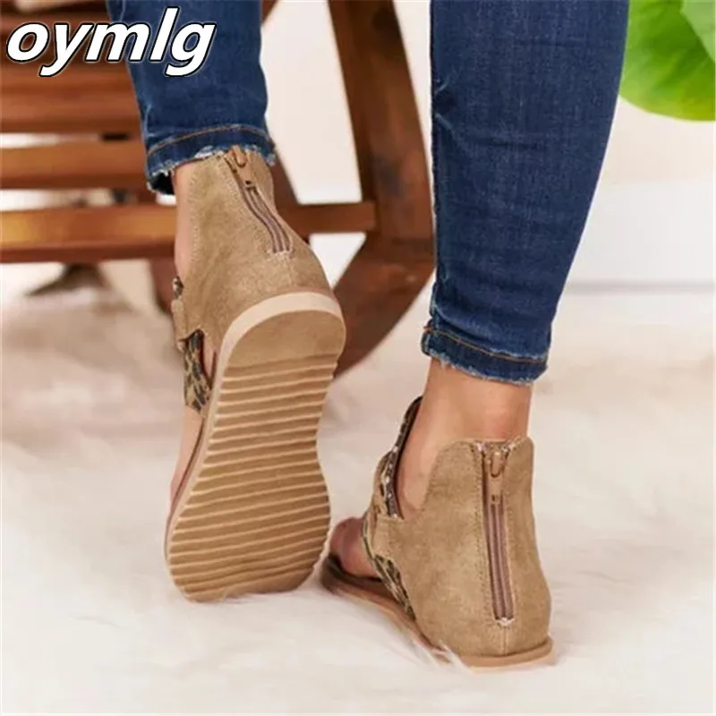 Сандалии женские с леопардовым принтом босоножки на плоской подошве большой