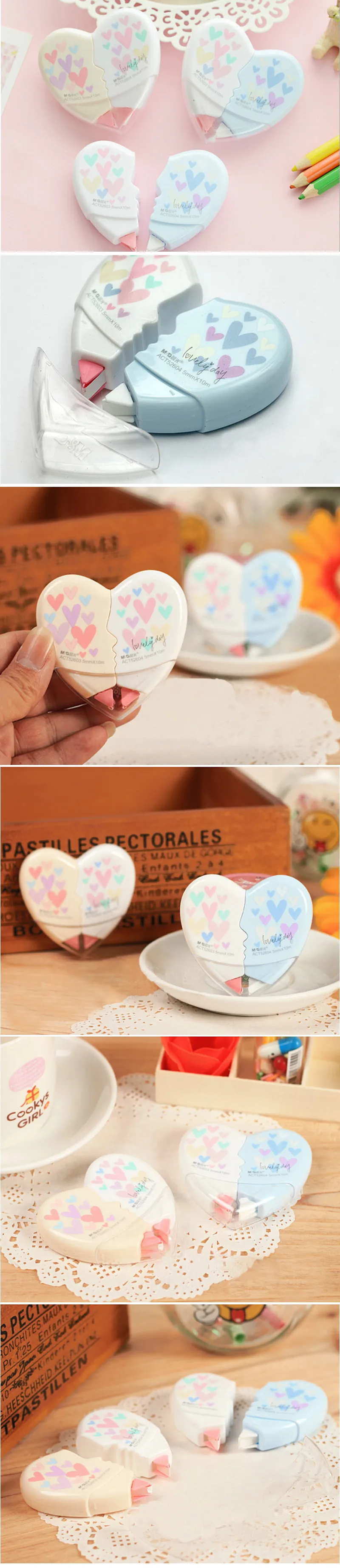 2 шт. Lytwtw's Cute Love Heart Корректирующая лента Aterial Escolar Kawaii Канцелярские Принадлежности для офиса и школы Papelaria длина 10 м