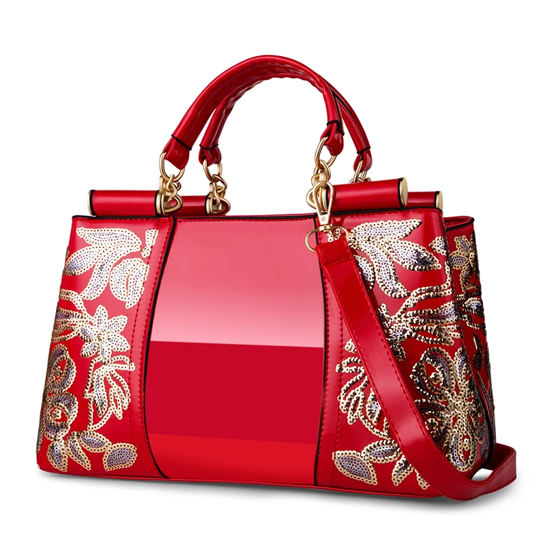 Red Nevenka, женская сумка с вышивкой из искусственной кожи, сумки с ручками сверху, роскошные сумки через плечо, женские сумки для женщин - Цвет: Red