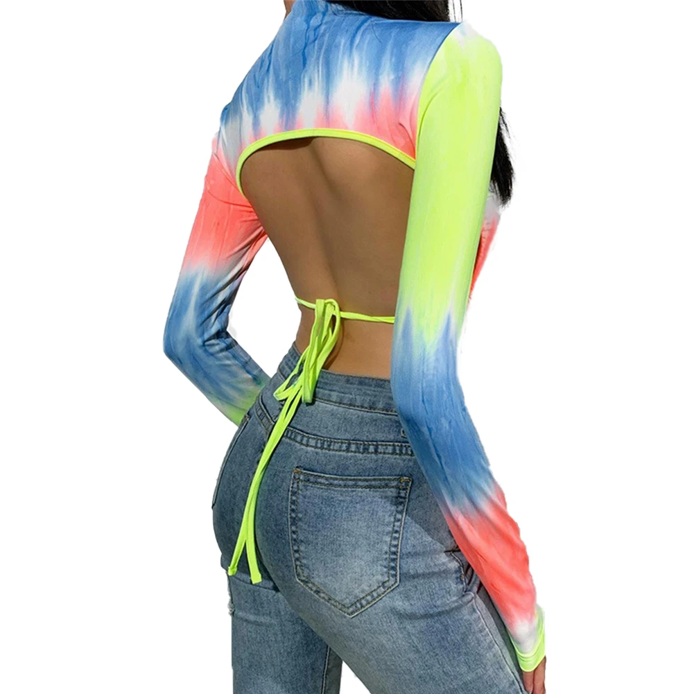 Женская весенне-осенняя полая футболка с длинными рукавами и завязками | одежда