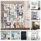 Занавеска для душа в ванную комнату Ins с мультяшными животными, занавеска для ванной из водонепроницаемой полиэстерной ткани с подвесным кольцом, нескользящий симпатичный коврик для ванной