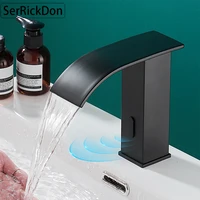 deck mount smart sensor waterfall basin faucet automatic sensor faucet hot cold water mixer crane bathroom faucet battery power