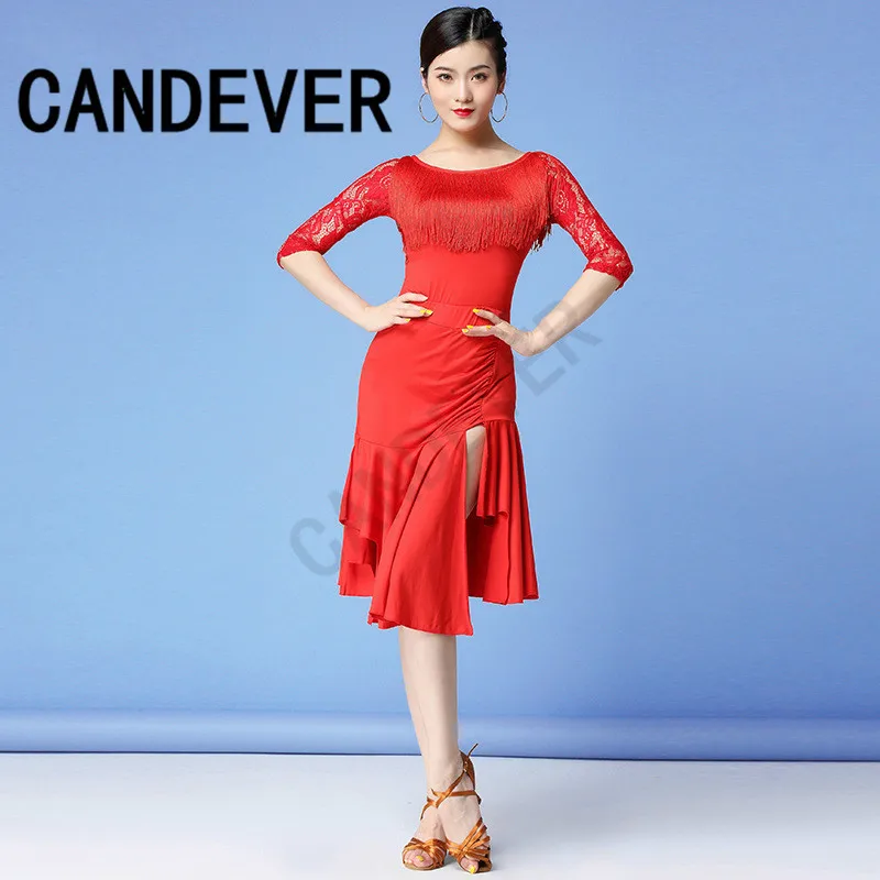 Латинское платье для танцев Танго/ча-ча/Румба/Самба кружева бахрома кисточкой