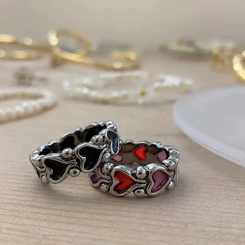 

New Fashion Color Contrast Heart Ring Love Index Finger Tail Ring Suitable for Female Girl Party Jewelry Anniversary Gift