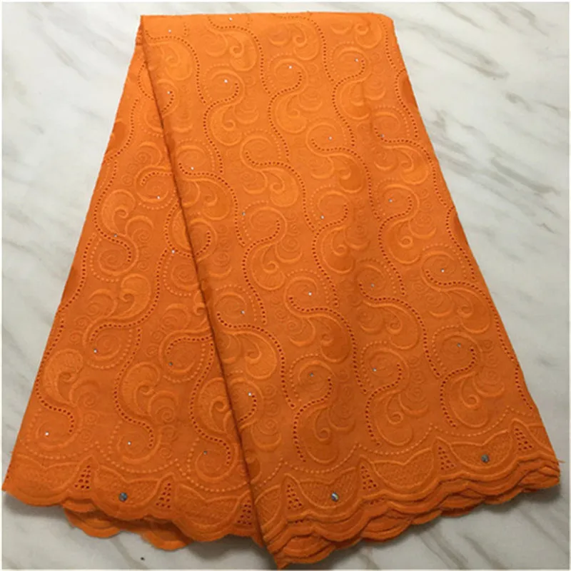 Оранжевая Высококачественная африканская 100% хлопковая кружевная ткань с