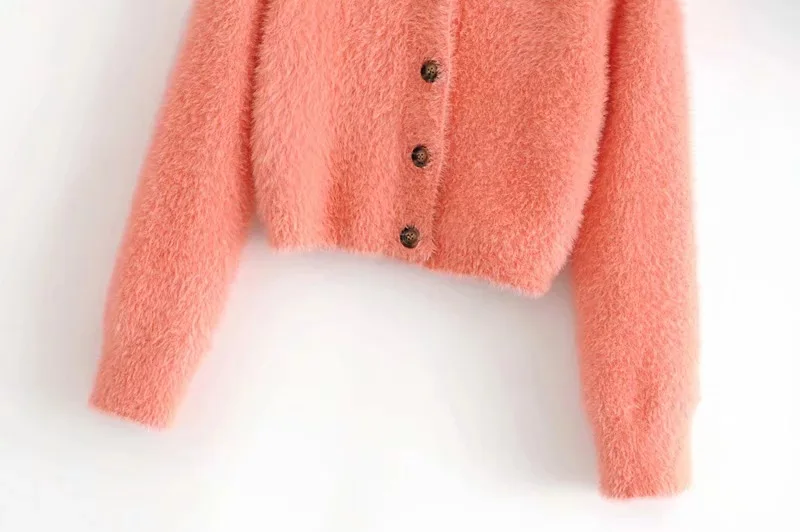 

Women Autumn Spring Mohair Knitted Cardigan Cashmere Sweater Coat Plush Single-breasted Crop Tops + Sling 2pcs/Set Sueter Mujer