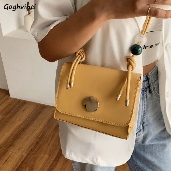 

Shoulder Bags Women Vintage PU Leather Student OL Beading Design Hipsters Cross Body Flap-bag Korean Style Ulzzang Knot Strap