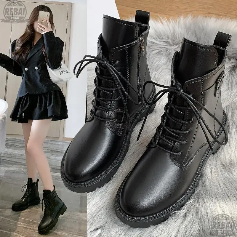 Женские ботинки на молнии с круглым носком из прорезиненной ткани | Обувь