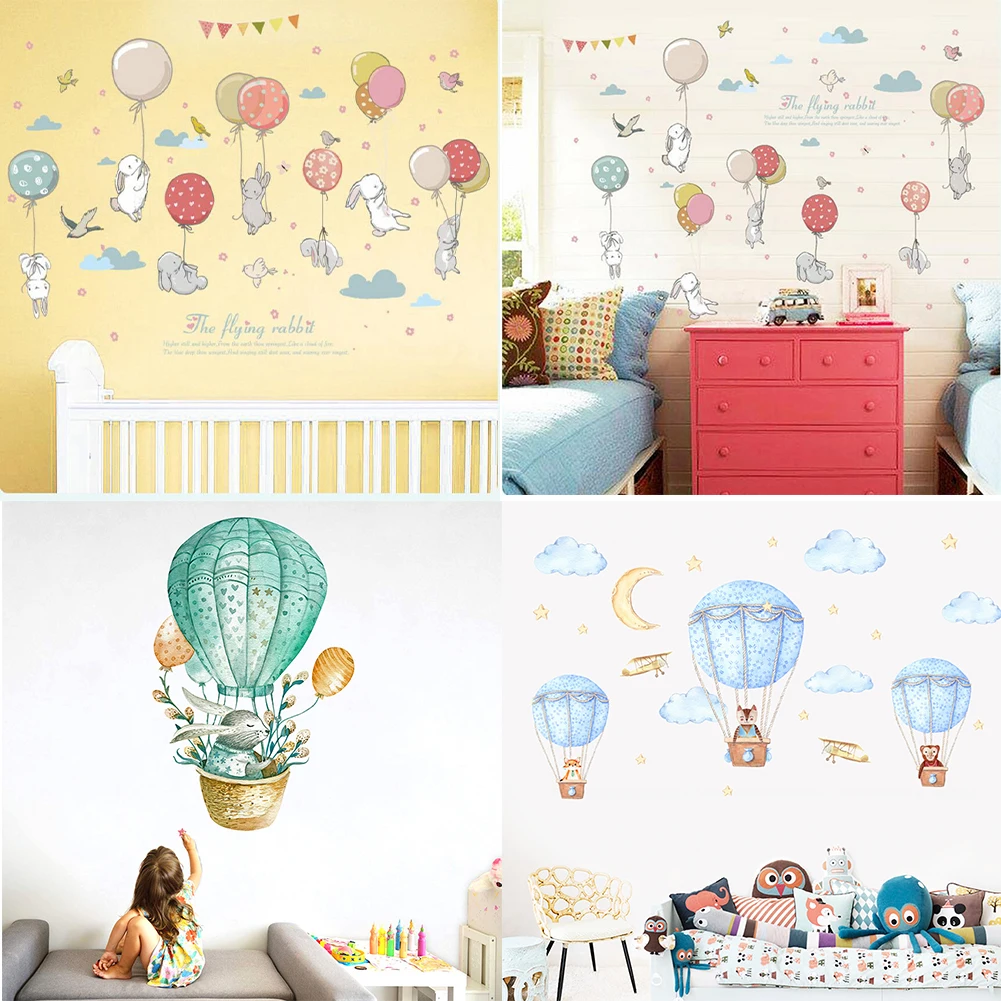 

PVC Material DIY Cartoon Rabbit Balloon Wall Sticker Decals Mural Waterproof Wallpaper for Living Children Room Decor