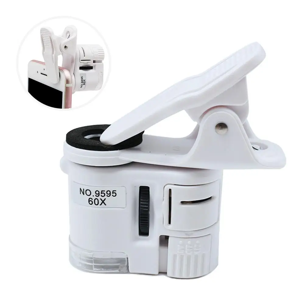 

9595W 60X LED Phone Clip Magnifying Glass Jewellery Antiques Identification Magnifier for Identification Jewelry Mini Microscope