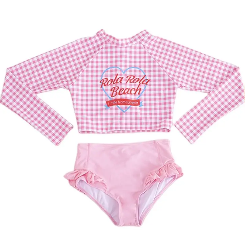 Школьная Девочка косплей милый клетчатый купальник из двух частей с длинным