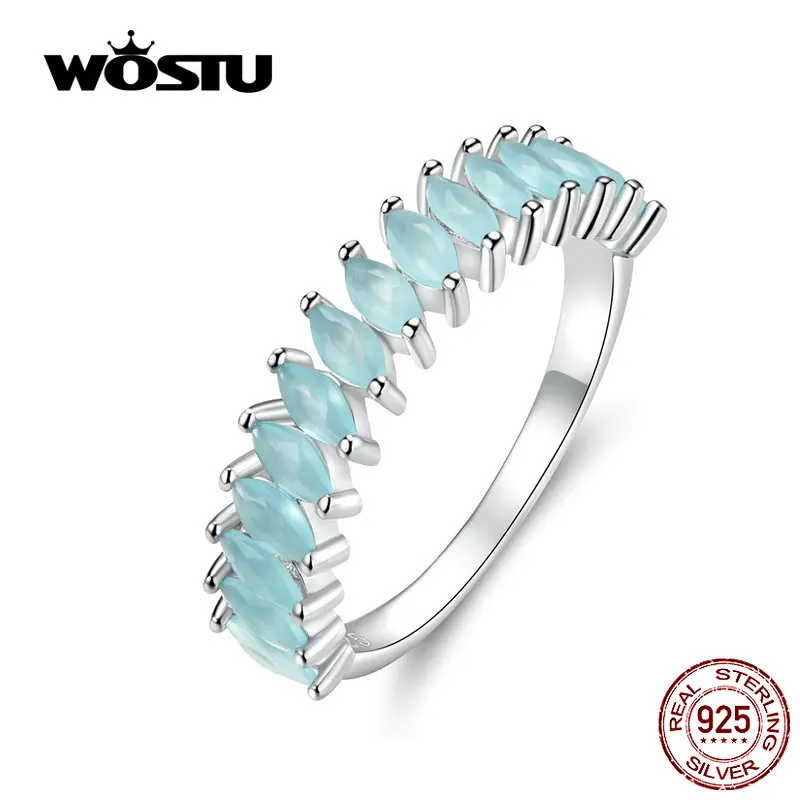 WOSTU, синее кольцо со стеклянным камнем, 925 пробы, серебряное, обручальное, штабелируемое, кольца на палец для женщин, ювелирное изделие, подарок CQR539