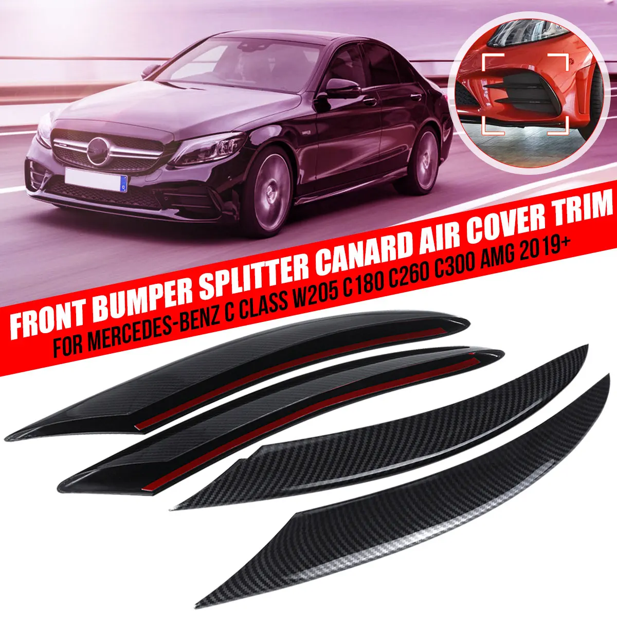 

Pair For Mercedes-Benz C Class W205 C180 C260 C300 For AMG 2019+ Front Bumper Fog Light Lamp Splitter Canard Air Cover Trim