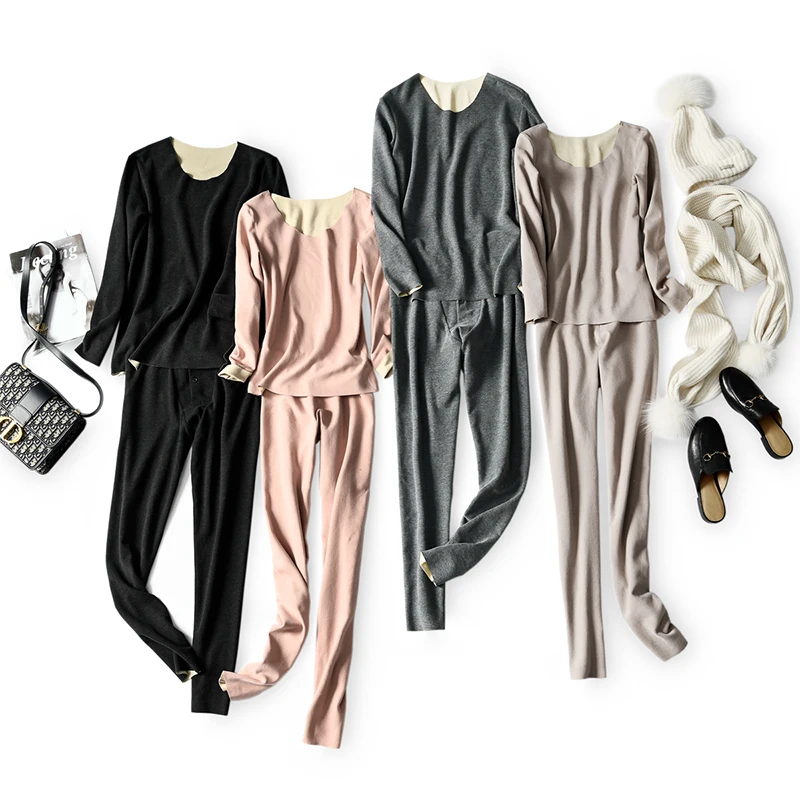 

Men and Women Winter Warm Underwear Set Double-sided Velvet Suit