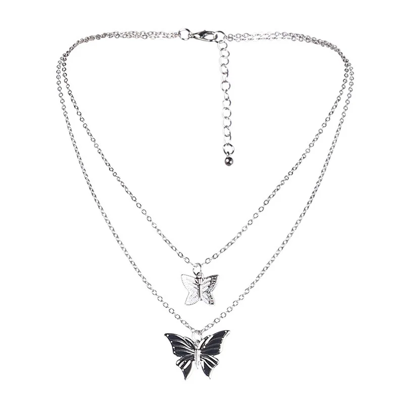 

Vintage Geometric Sweet Butterfly Pendant Necklaces Femme Trendy Hip hop Silver Color Clavicle Chain Necklaces Jewelry for women