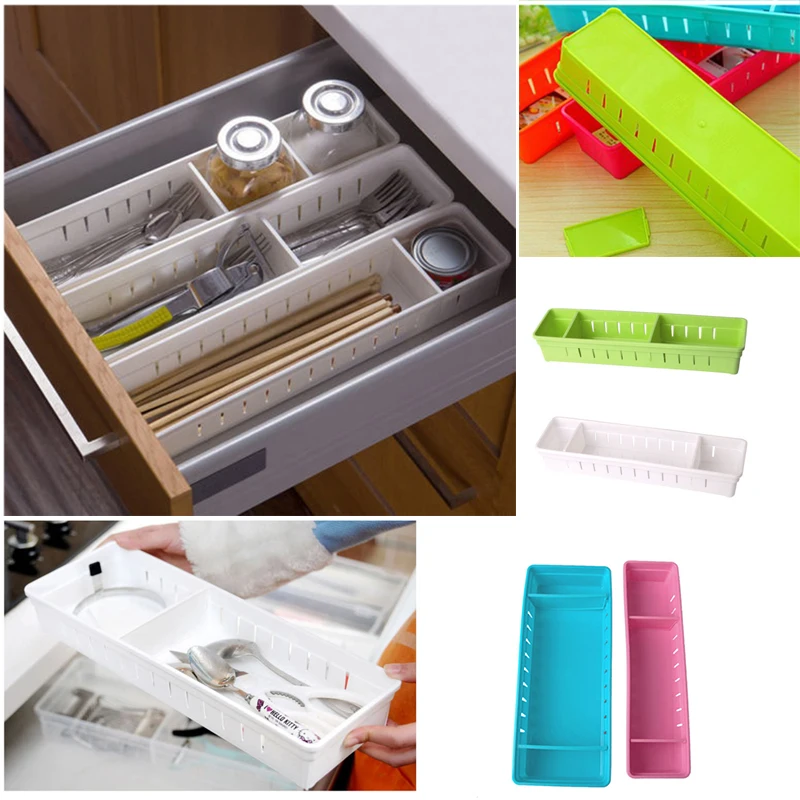 

2x Adjustable 3 cells Drawer Organizer Home Board Divider Makeup Storage Box New