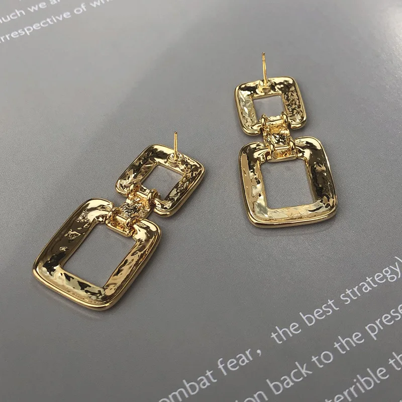 

European and American Square Earrings Women's Matte Metal Minority Design Earrings Long Versatile Earrings