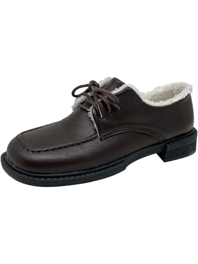 

Winter Shoes Women Square Toe Oxfords Female Footwear British Style Modis Casual Sneaker Soft All-Match Leather Dress Cross Prep
