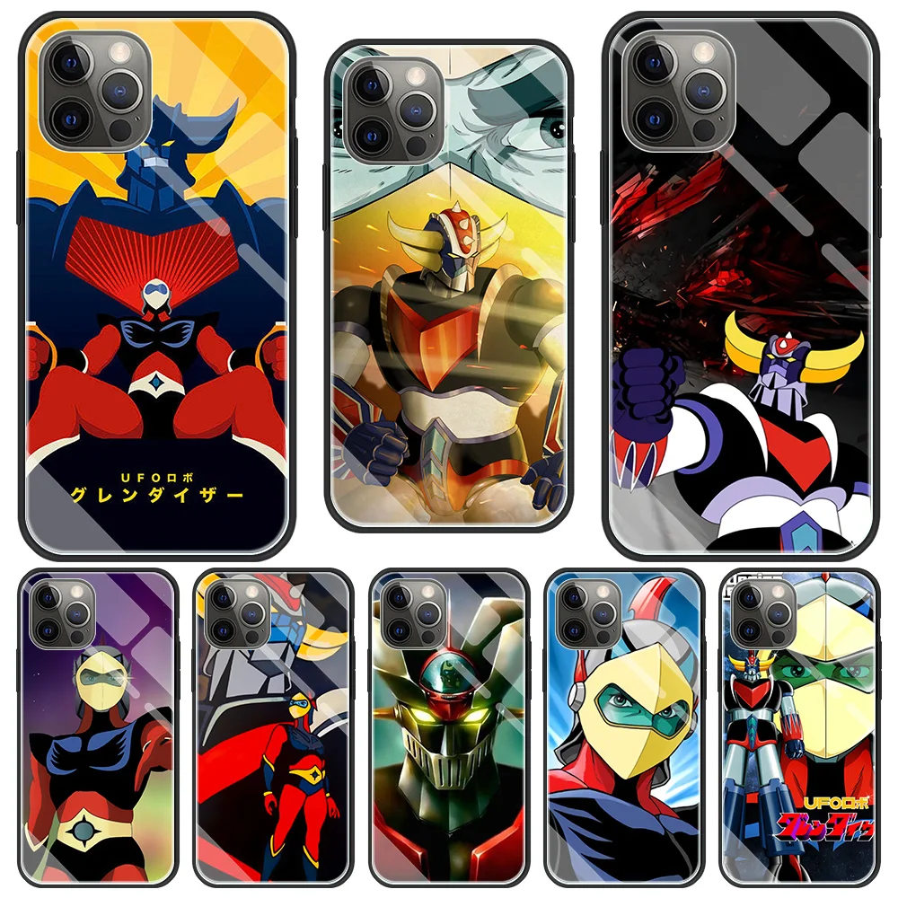 

UFO Robot Goldorak Glass Case for Apple iPhone 11 13 7 8 Plus 12 Pro Max XR X SE 6 6S Luxury Waterproof Tempering Phone Cover