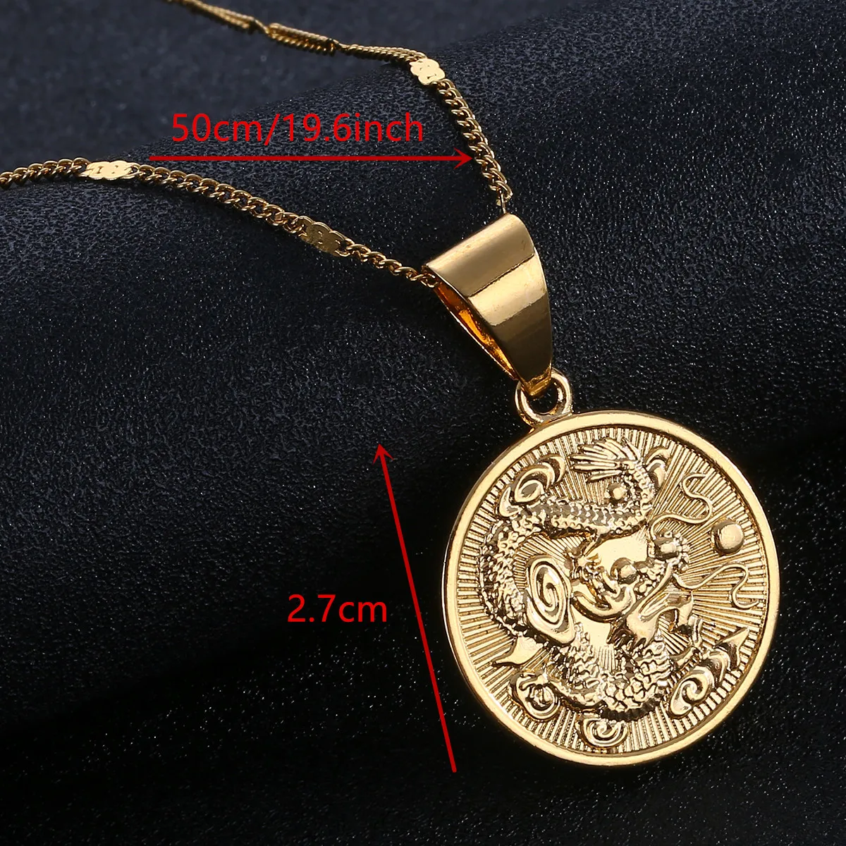Модные женские золотые цвета подвеска китайский дракон ожерелье круглые