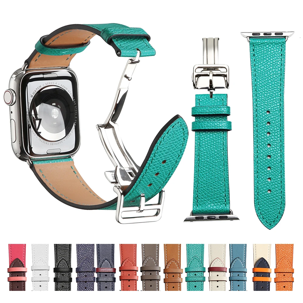 Ремешок из коровьей кожи для Apple Watch band 44 мм 40 Series 6 5 iwatch SE 4 3 2 1 стальная пряжка 42
