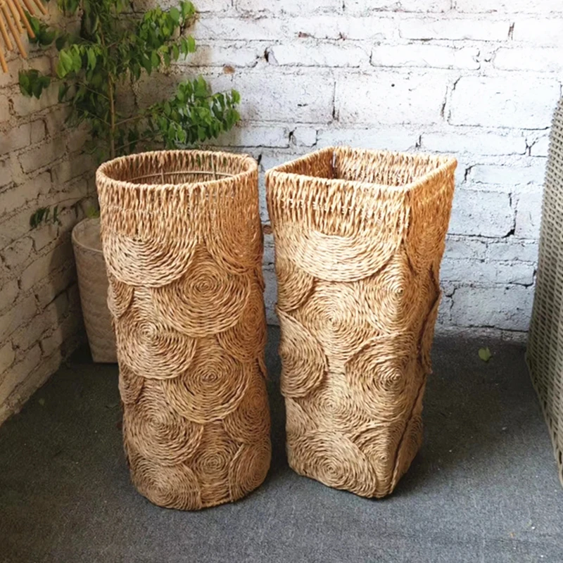 Плетеная корзина для хранения продуктов в естественном стиле с вихревым узором |