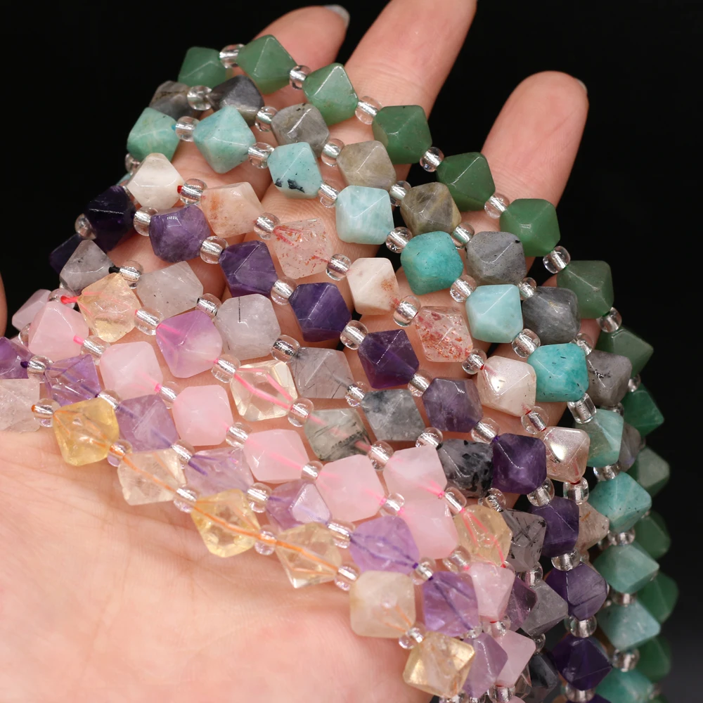 

Natural Gem Stone Faceted Rhombus Rose Quartzs Tiger Eye Beads Loose Spacer Beads For Jewelry Making DIY Craft Bracelet 10/12mm
