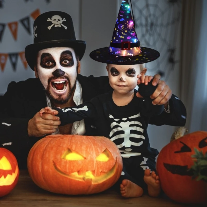 

T5EC LED Halloween Hat Light Up Witch Headpiece for Kids Play in the Dark with LED Lights Halloween Holiday Gifts