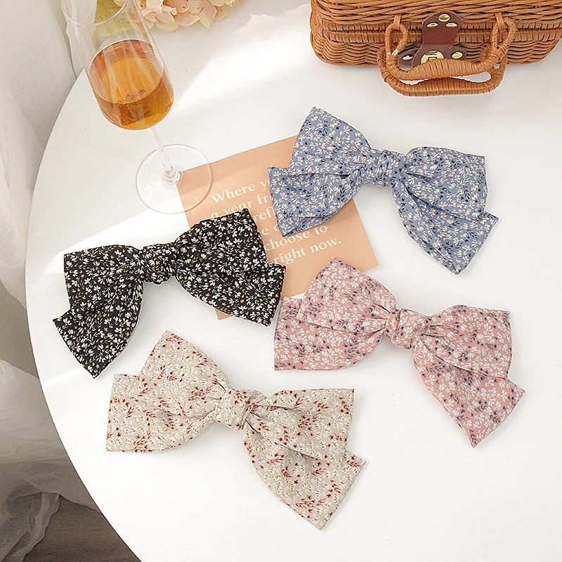 

Women Chiffon Floral Printed Barrettes Oversized Bow Hair Clips Two Layers Hairpins Spring Clips Hair Accessories For Hairgrips