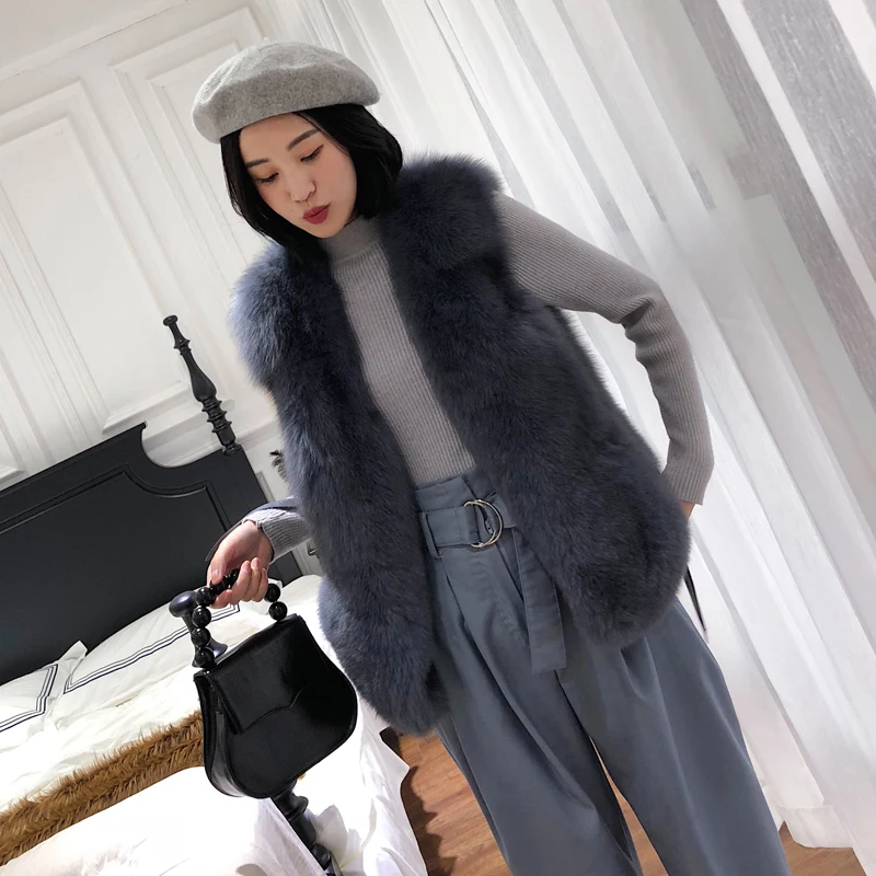 Лисий настоящий зимний теплый жилет пальто женская одежда тонкая короткая