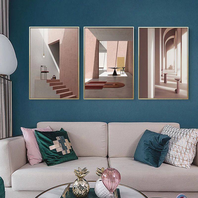

Pink Fashion Architecture Canvas Painting Wall Art Nordic Posters and Prints Wall Pictures for Living Room Decoration Frameless