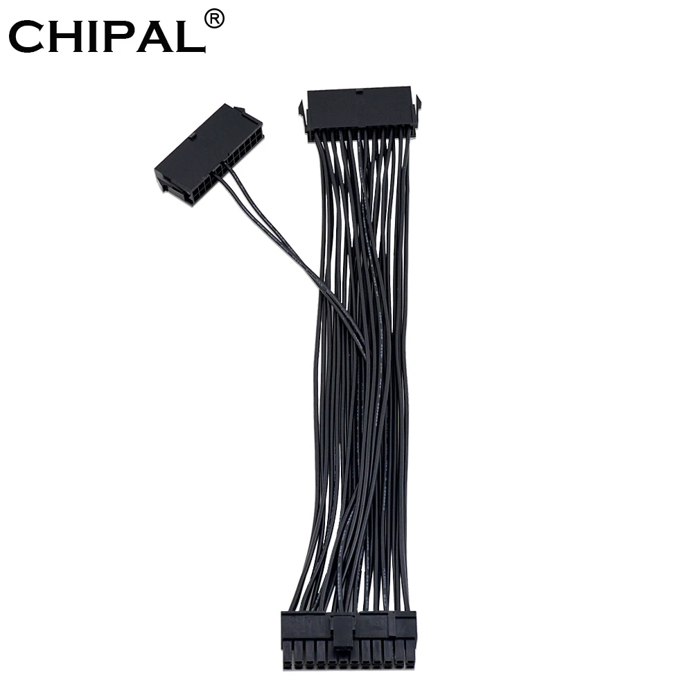 

CHIPAL 30CM Three Dual PSU Cable Extension Adapter ATX 20+4 24Pin Power Supply Sync Starter Extender ADD2PSU Riser Converter