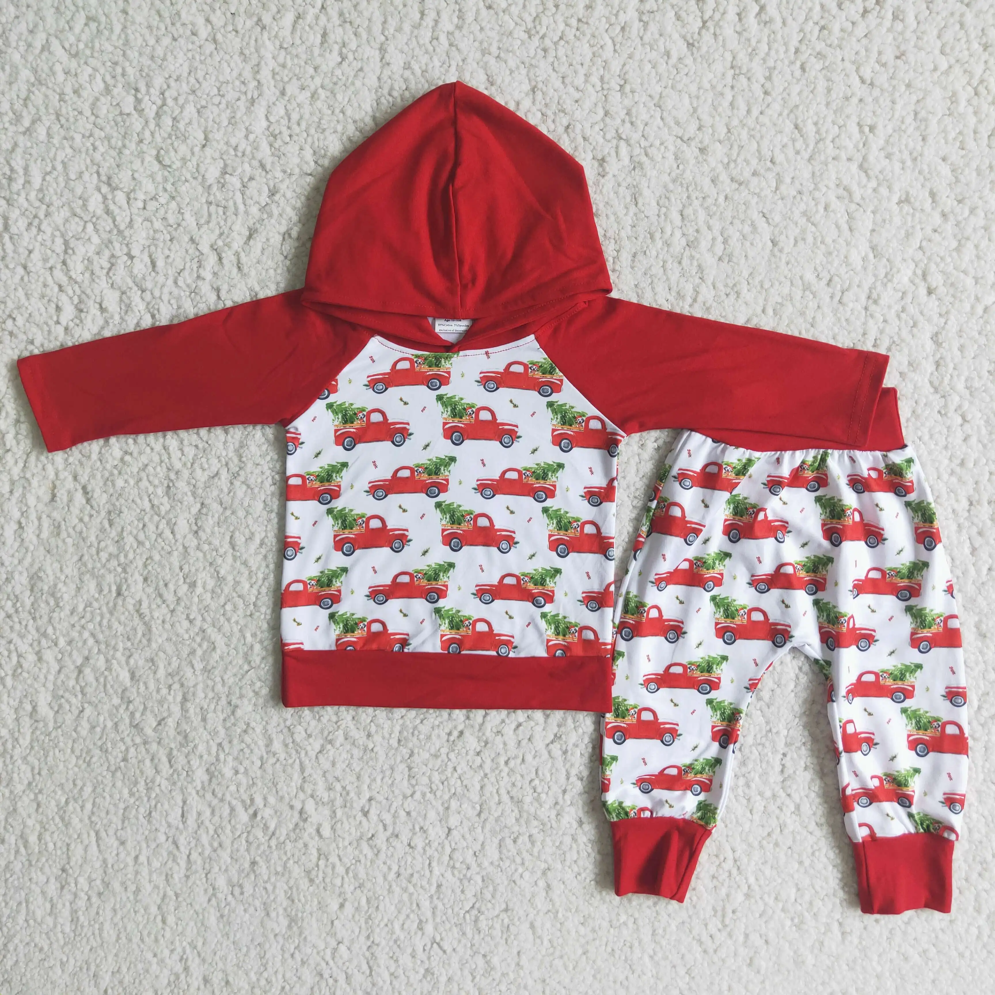 

RTS Christmas tree trucks long sleeve hoodie set kids clothes childrens clothes boys wholesale