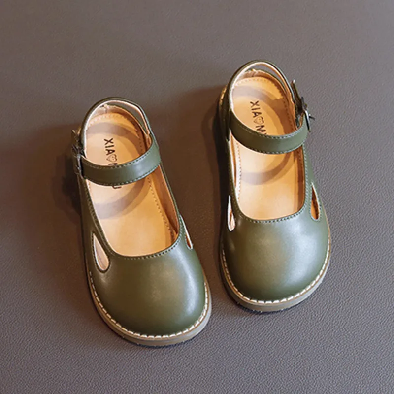 

2021 Summer New Girls Pu Leather Flats Shoes Solid Color Children's Hollow Slingbacks Sandals Girls Princess Children's Shoes
