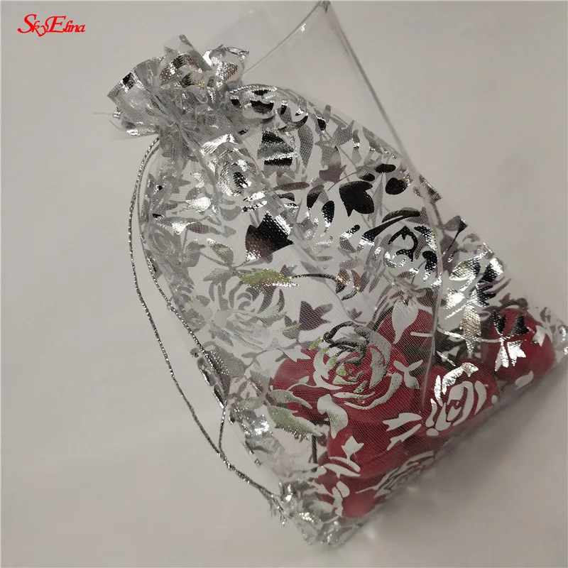 white 50 шт., 7x9, 9x12, 11x16, 13x18, 15x20, 20x30 см, позолоченные розы из органзы, ювелирные изделия, сумки для свадебной вечеринки, украшения, сувениры, сумки для подарков 5Z - Цвет: white