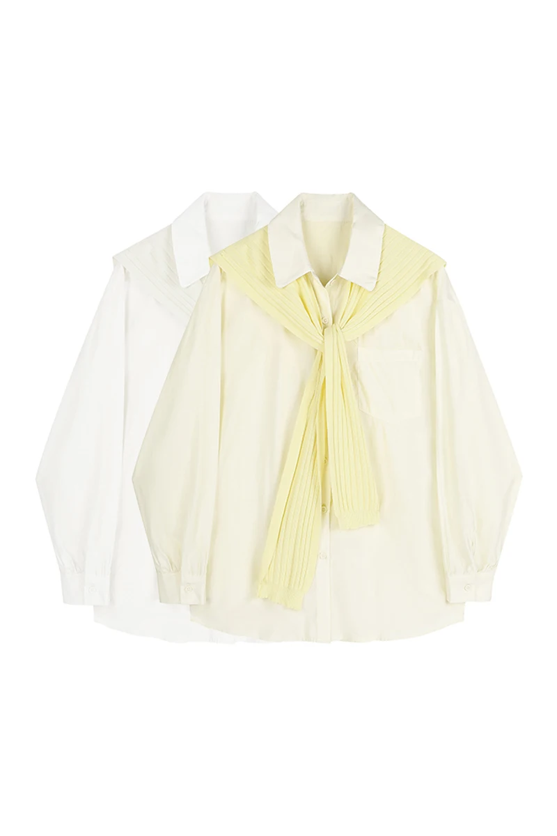 

IEQJ 2021 new summer fashion women clothes turn-down collar single breasted shirt two pieces blouse female top WR40900L