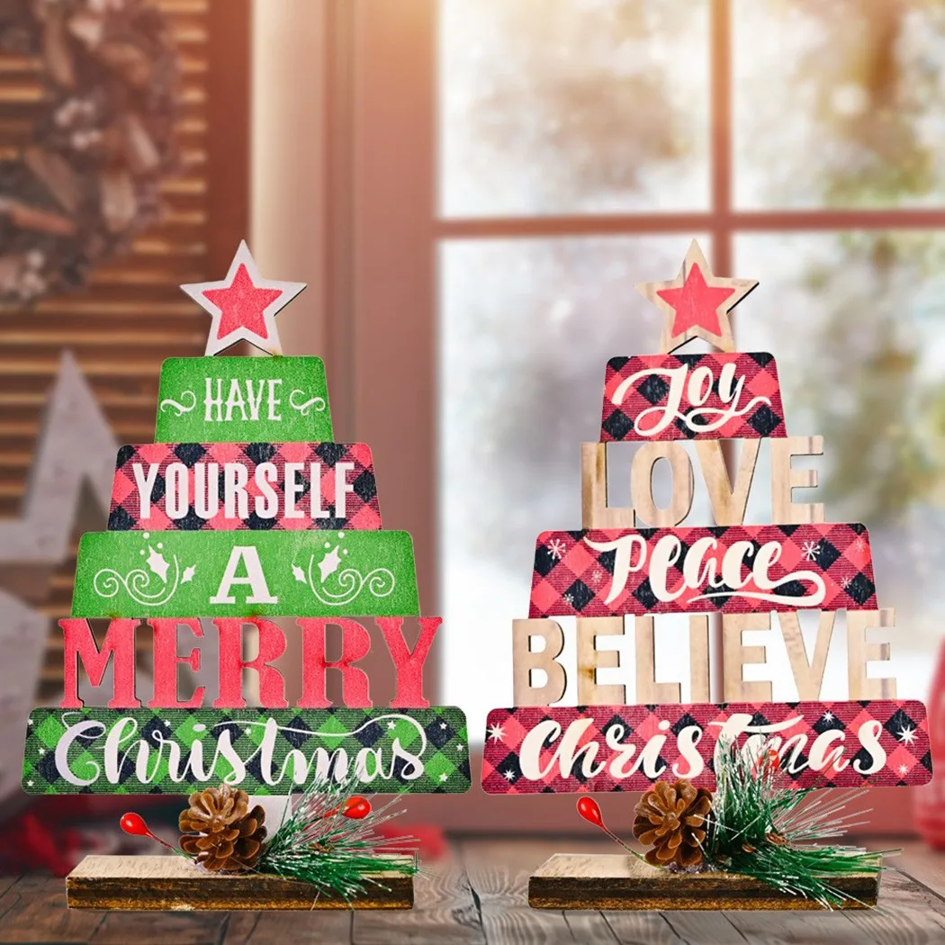 

Wooden Christmas Decor DIY Table Ornament 2021 New Year Christmas Desktop Cake Shape Pendant Navidad Gifts Noel Xmas Supplies