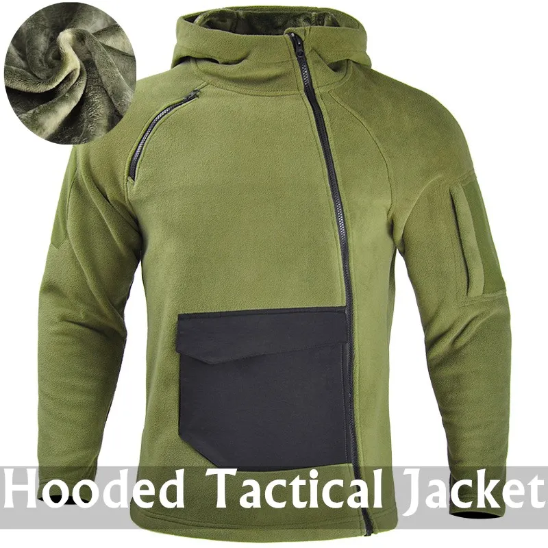 

Outdoor Tactical Hooded Fleece Jacket Men Upgraded Autumn Winter Thick Windproof Warm Fleece Liner Multi-pocket Military Clothes