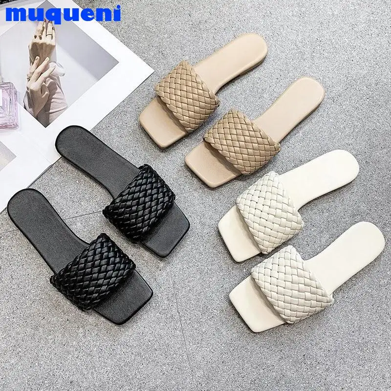 

New fashion temperament braided charm open-toed flat slippers set feet vacation beach sandals casual flip flops women's shoes