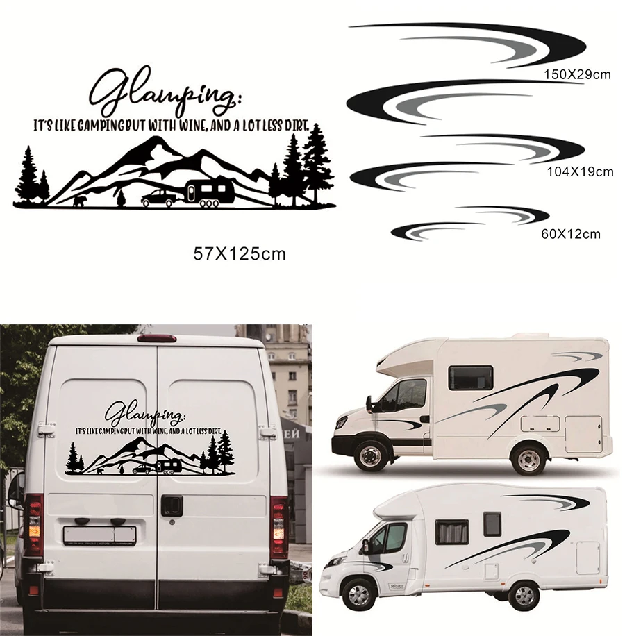 

New style For Camper Van Horsebox RV Sticker Caravan Decal Graphic Side streamers & back forest