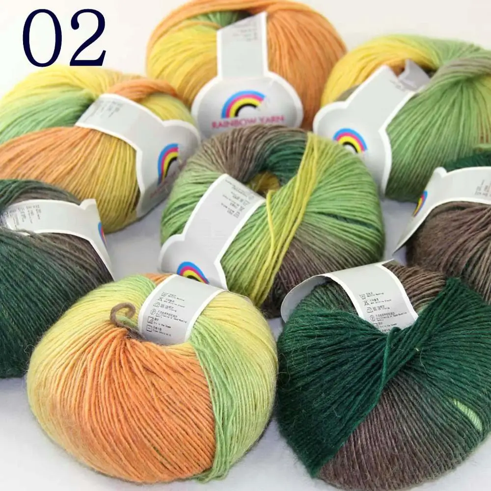 

Sale Soft 8X50gr ballCashmere Wool Colorful Rainbow Wrap Shawl DIY Hand Knit Yarn Green Brown Orange Yellow 524-02-8