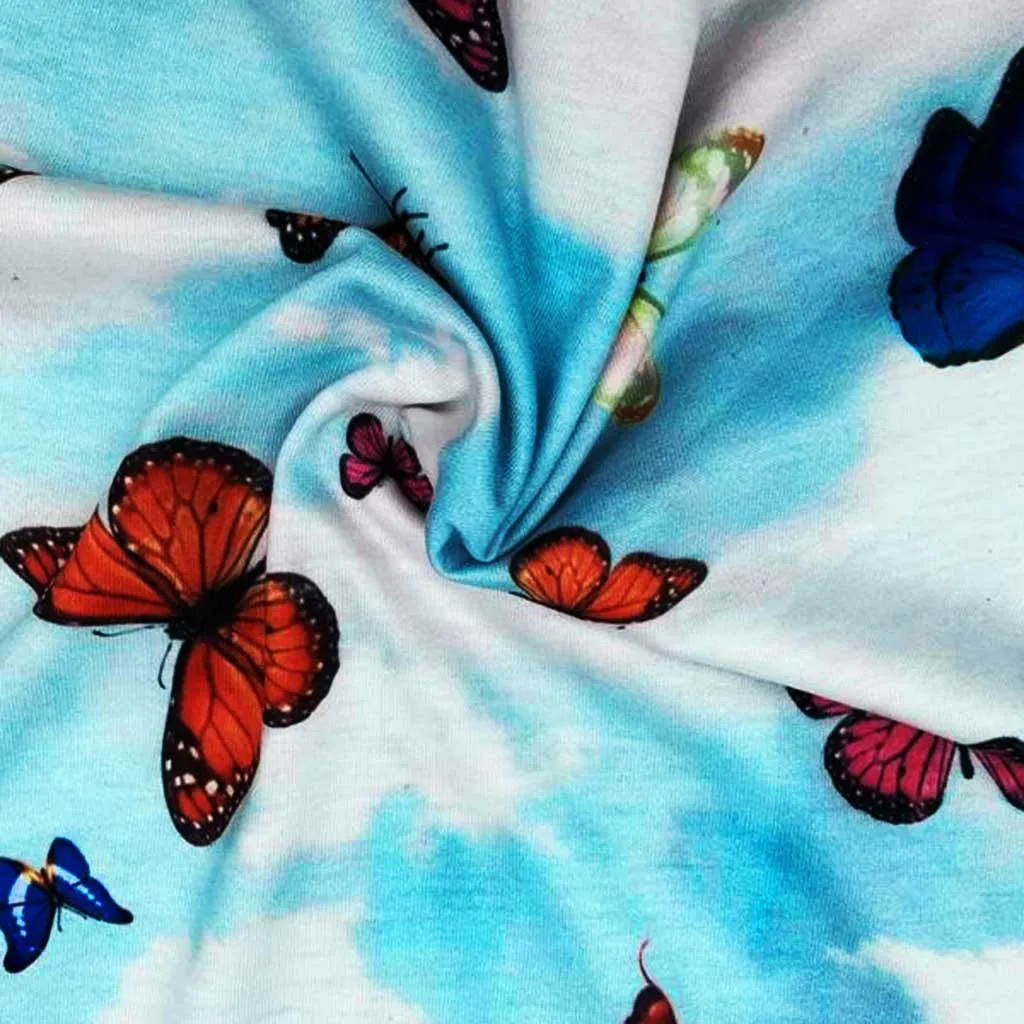 Женская футболка с принтом облаков и бабочек Пляжная Повседневная облегающая