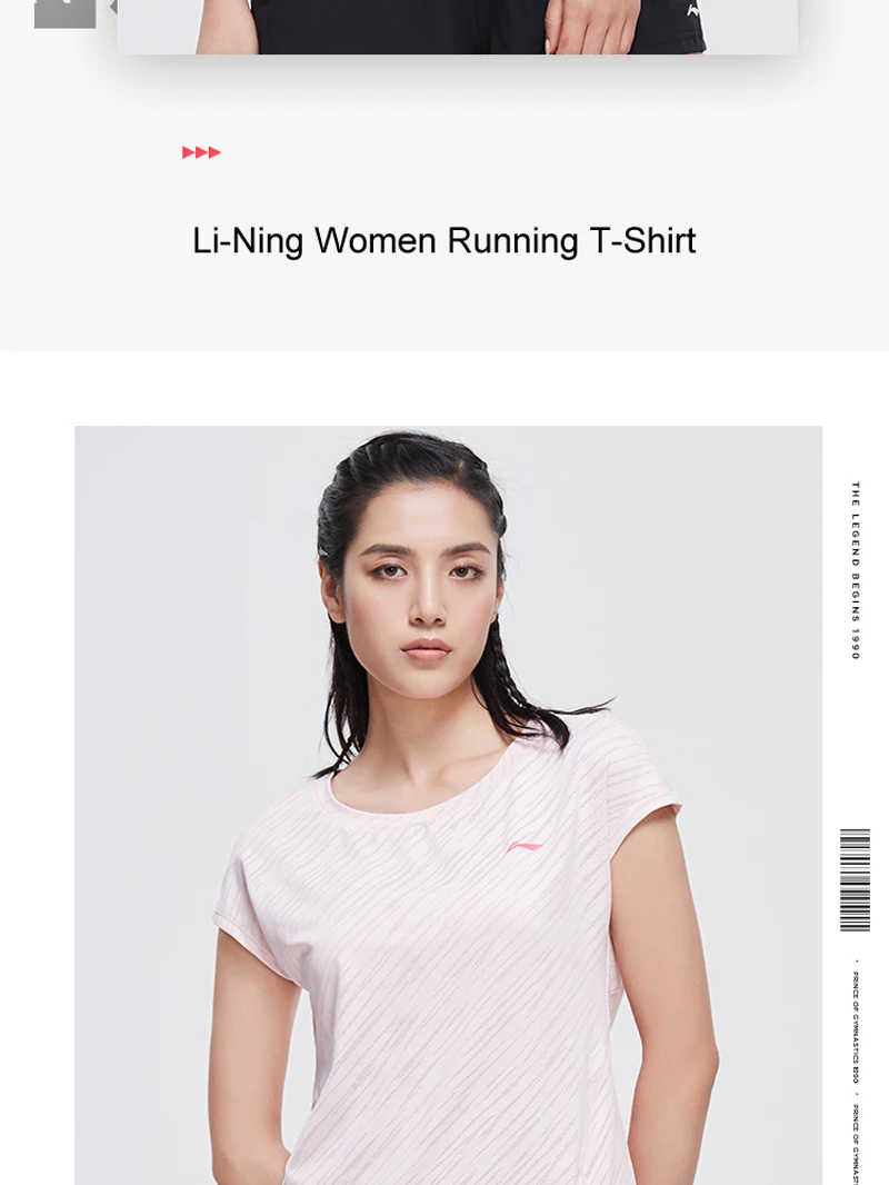 Li-Ning, женские футболки для бега, дышащие, короткий рукав, 91% полиэстер, 9% спандекс, подкладка, Спортивная футболка ATSP194 WTS1511