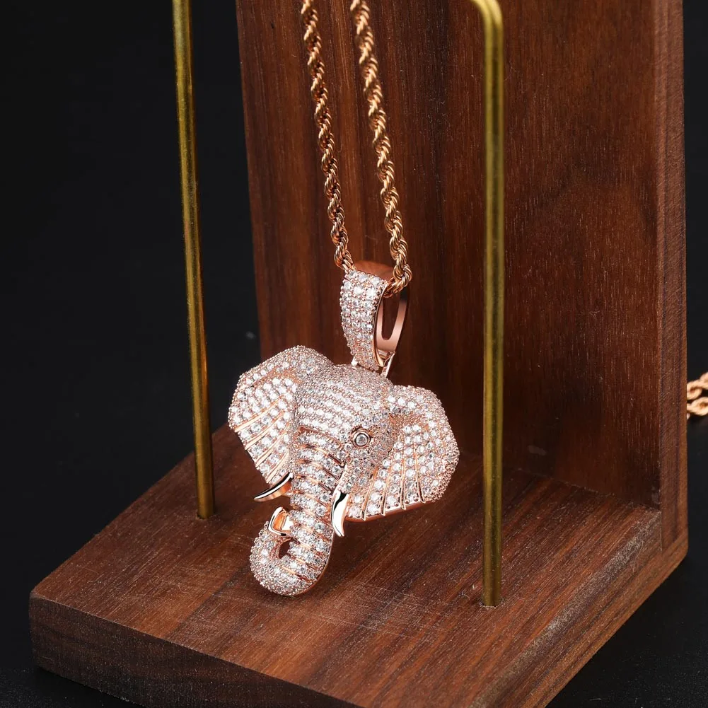 GUCY льдом кубический циркон Bling с рисунками животных С Рисунком Слона Ожерелья &amp